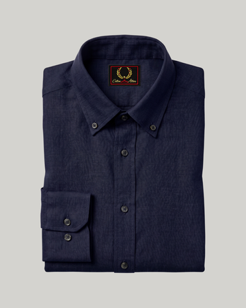 Navy Blue Button Down Collar Linen Shirt