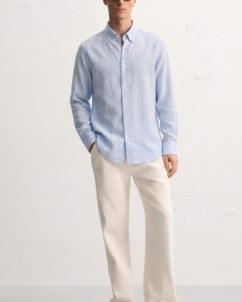 Sky Blue Button Down Collar Linen Shirt
