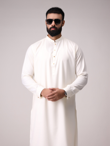 White Gold Pin Collar Kameez Shalwar