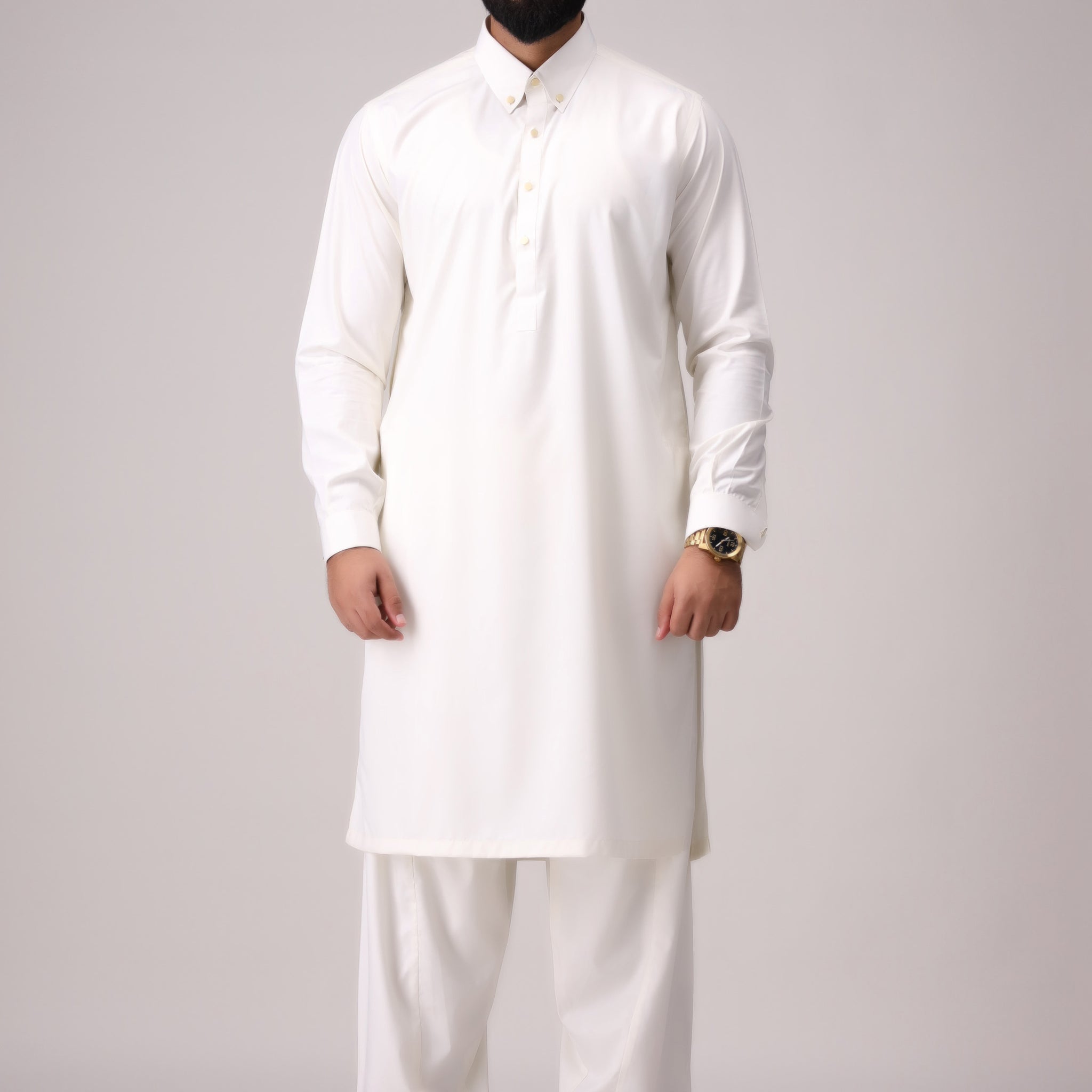 OFF WHITE BUTTON DOWN COLLAR KAMEEZ SHALWAR