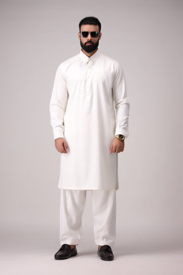 OFF WHITE BUTTON DOWN COLLAR KAMEEZ SHALWAR