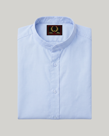 Sky Blue Band Collar Linen Shirt