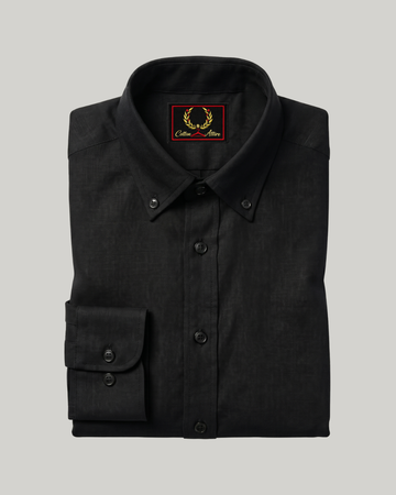 Black Button Down Collar Linen Shirt