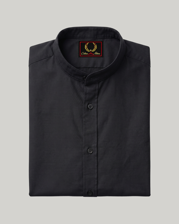 Black Band Collar Linen Shirt