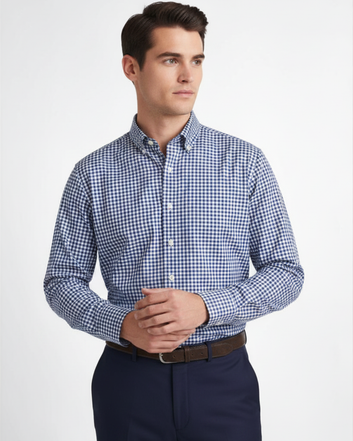 Navy Blue Shephard Check  Dress Shirt