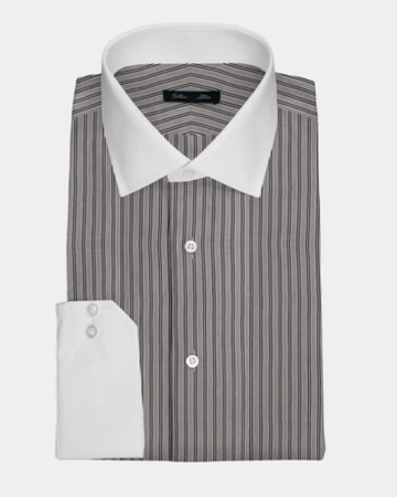 Grey Pinstripe Contrast Collar Formal Shirt