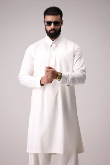 OFF WHITE BUTTON DOWN COLLAR KAMEEZ SHALWAR