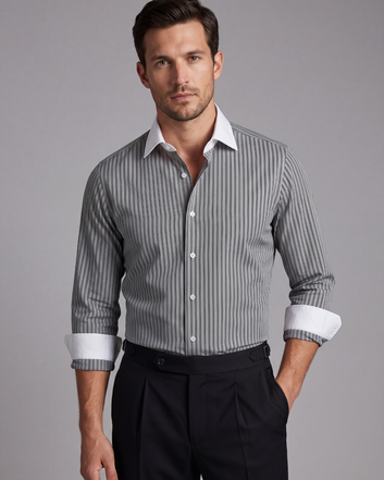 Grey Pinstripe Contrast Collar Formal Shirt