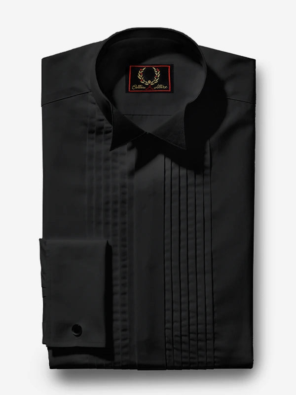 Black Tuxedo Wide Plates Shirt - Cotton Attire Pakistan