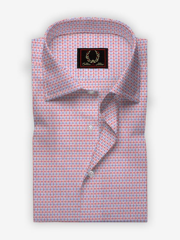 Blue With Orange Pattern Shirt - Cotton Attire Pakistan