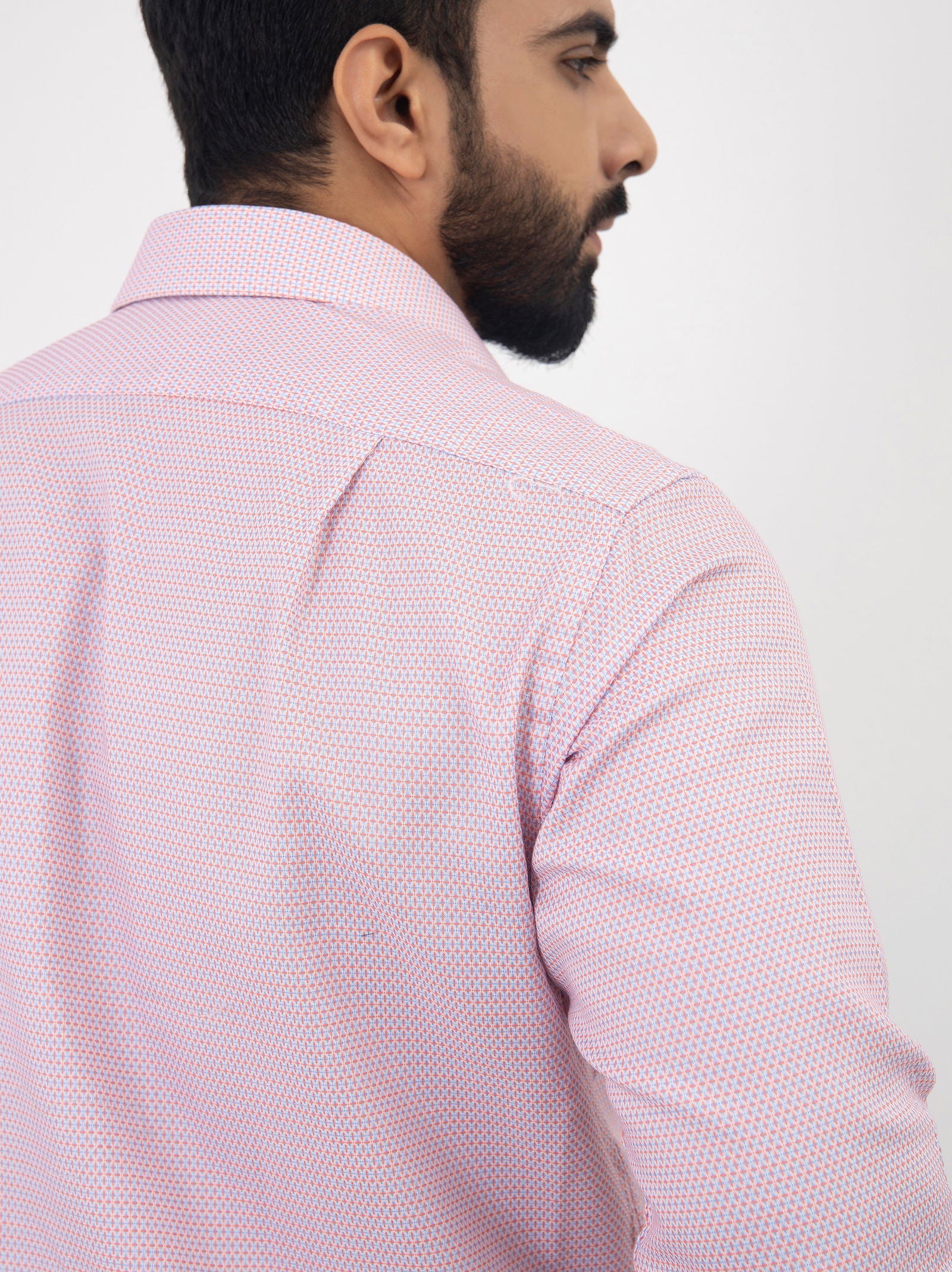 Blue With Orange Pattern Shirt - Cotton Attire Pakistan