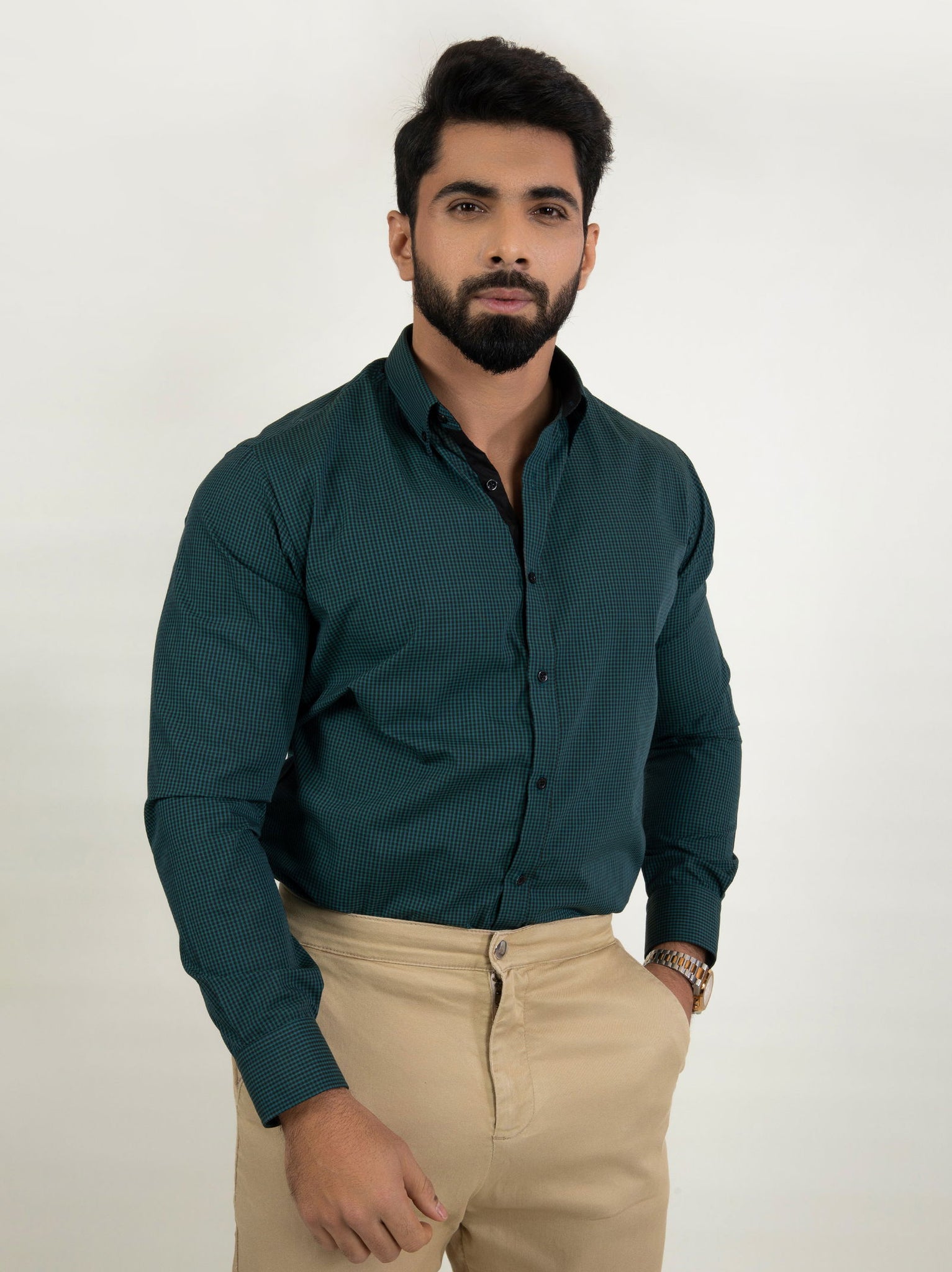 Green Semi-Formal Shirt - Cotton Attire Pakistan