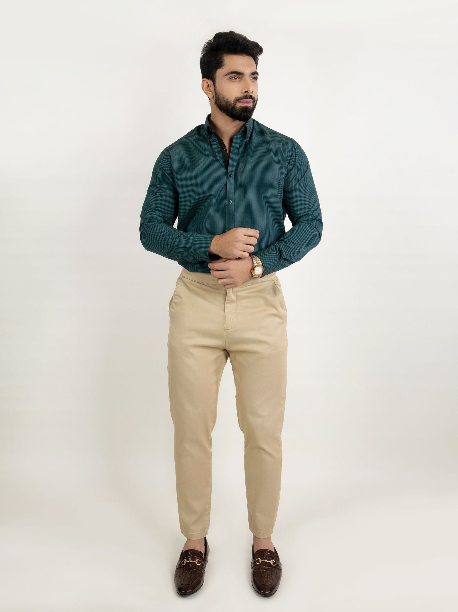 Green Semi-Formal Shirt - Cotton Attire Pakistan