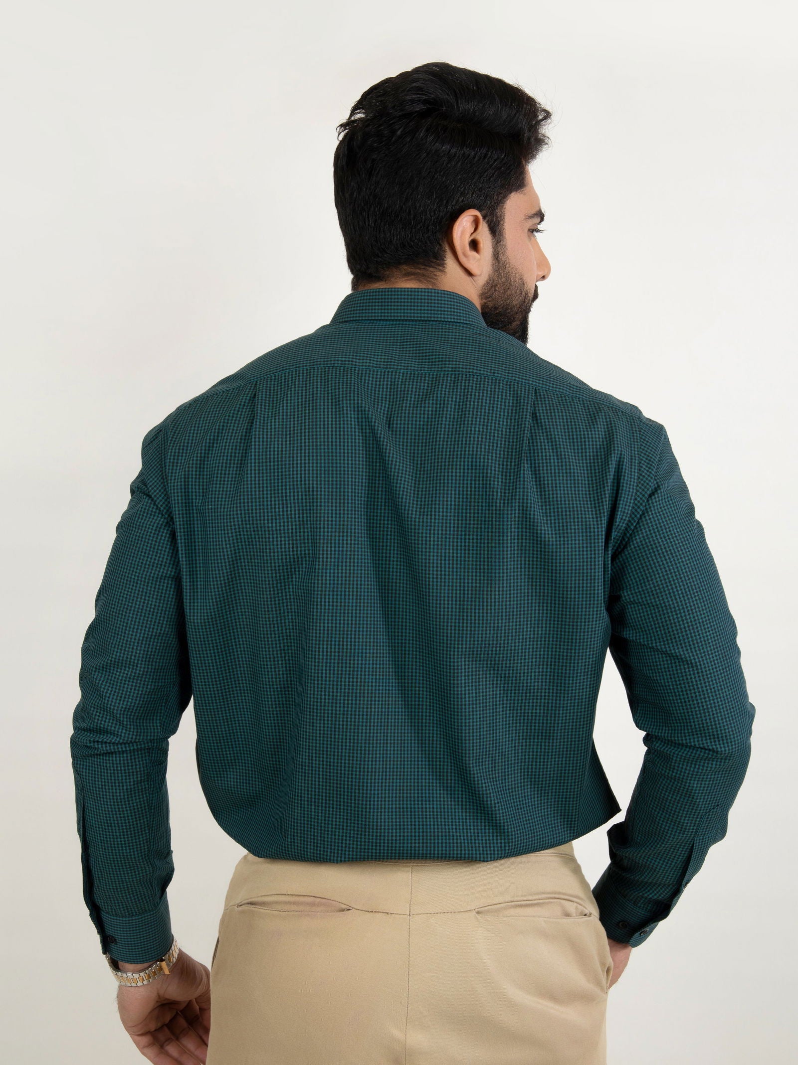 Green Semi-Formal Shirt - Cotton Attire Pakistan
