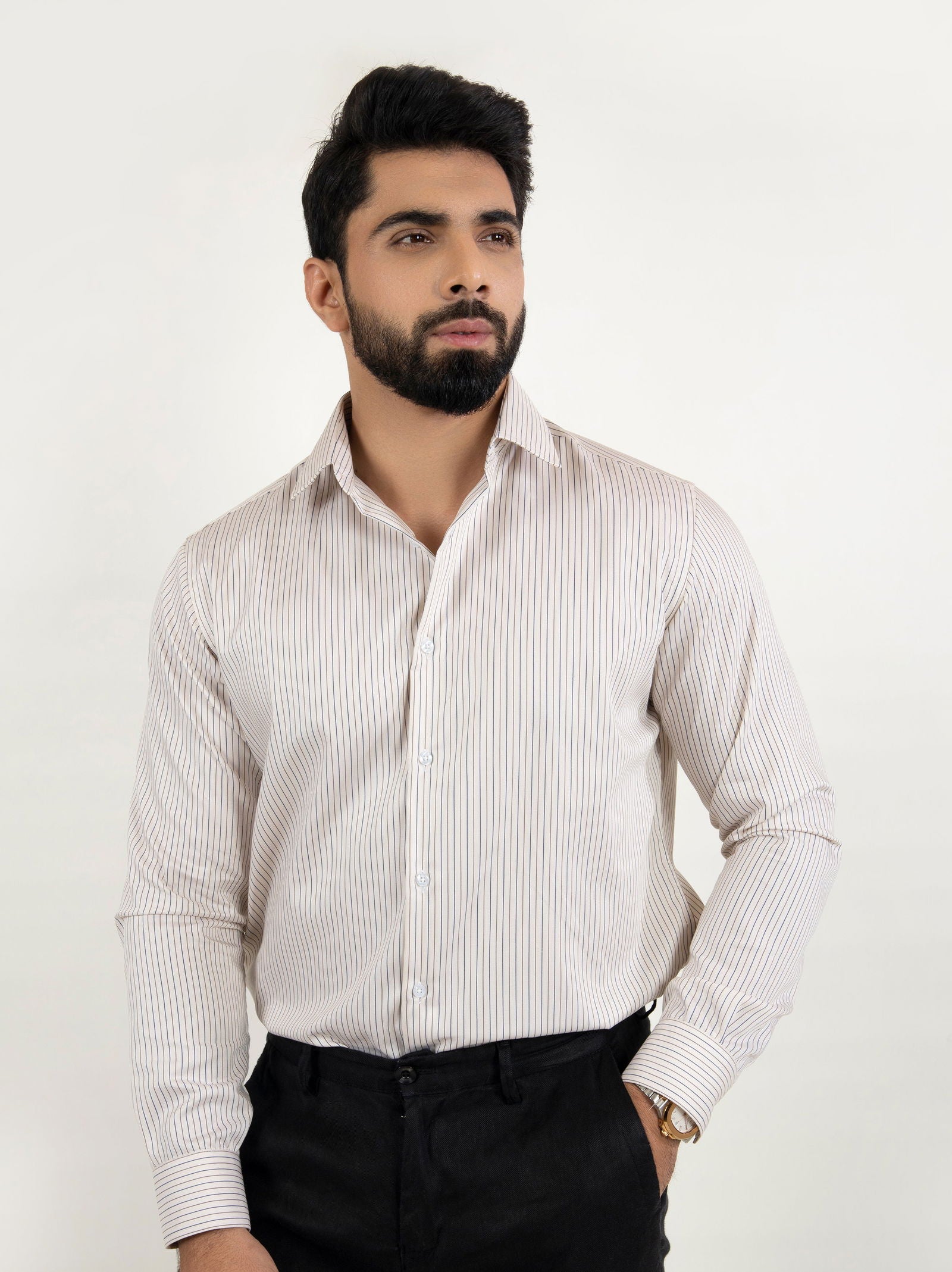 Ivory Crest Striped  Formal Shirt - Cotton Attire Pakistan