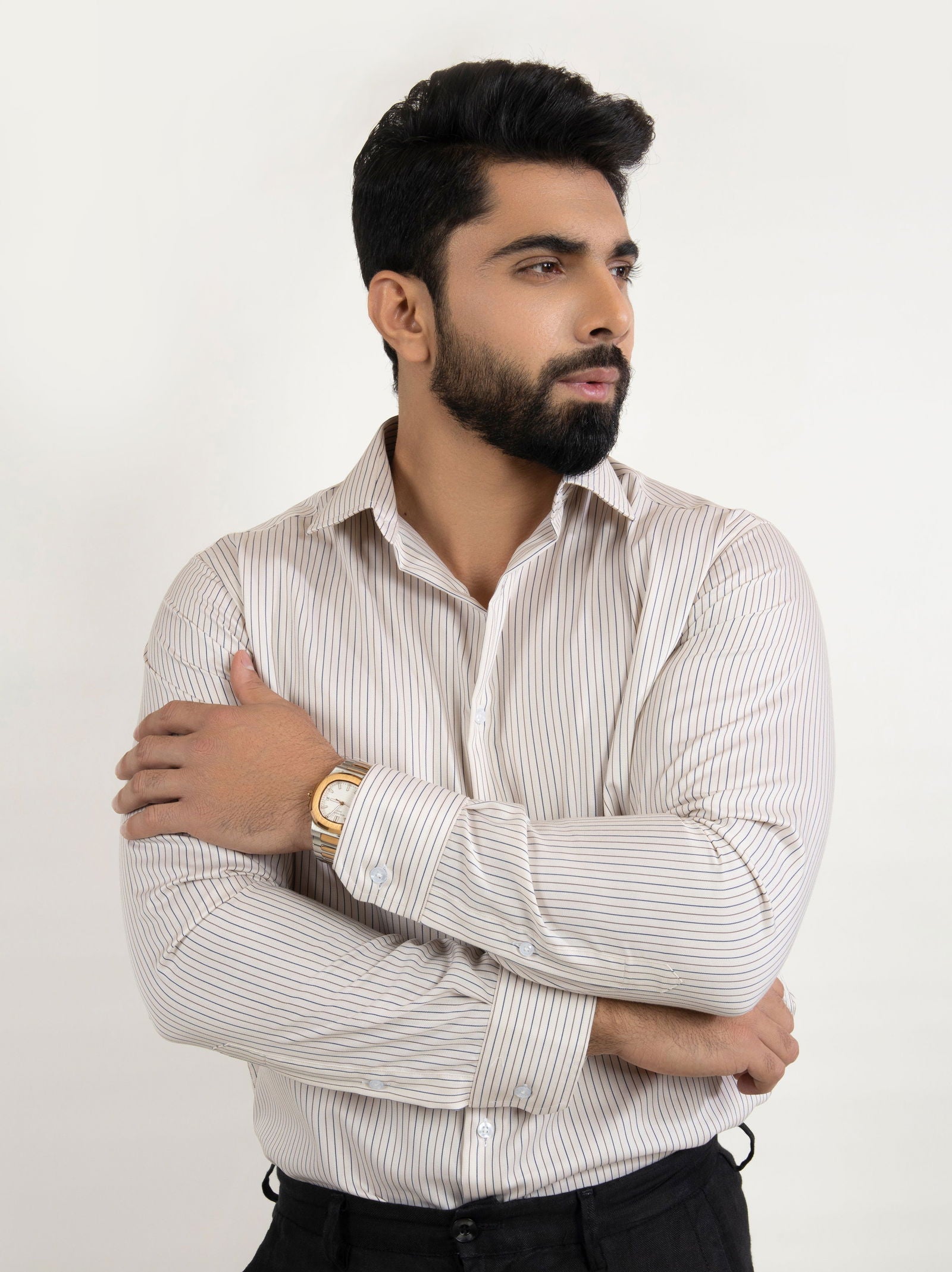 Ivory Crest Striped  Formal Shirt - Cotton Attire Pakistan