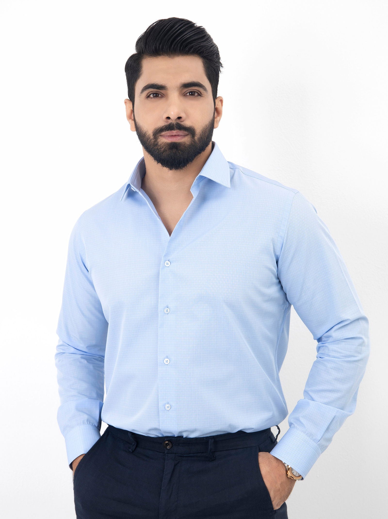Sky Blue Solid Shirt - Cotton Attire Pakistan