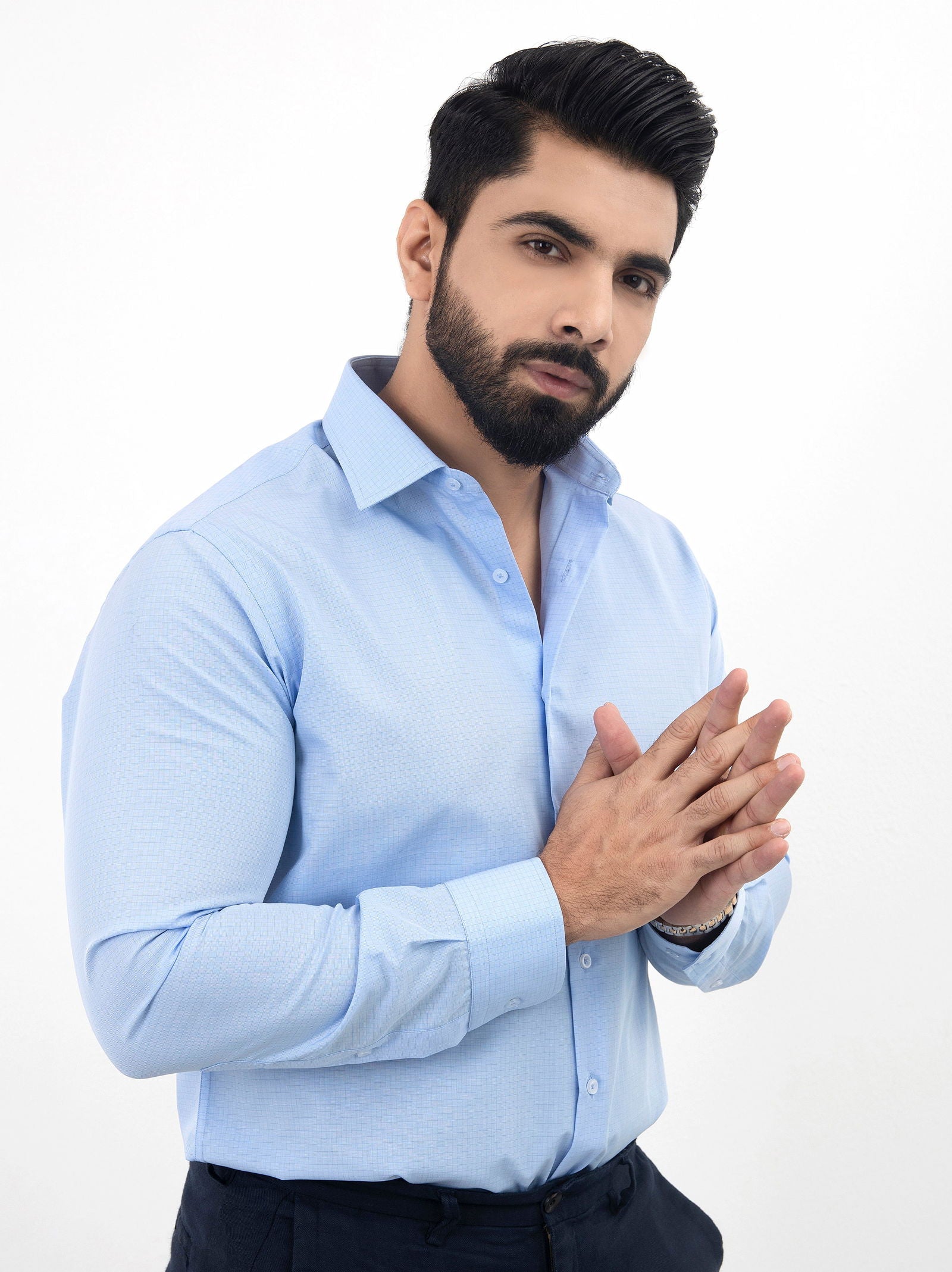 Sky Blue Solid Shirt - Cotton Attire Pakistan