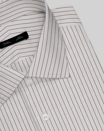 Off White / Maroon Pin Stripes Cotton Shirt