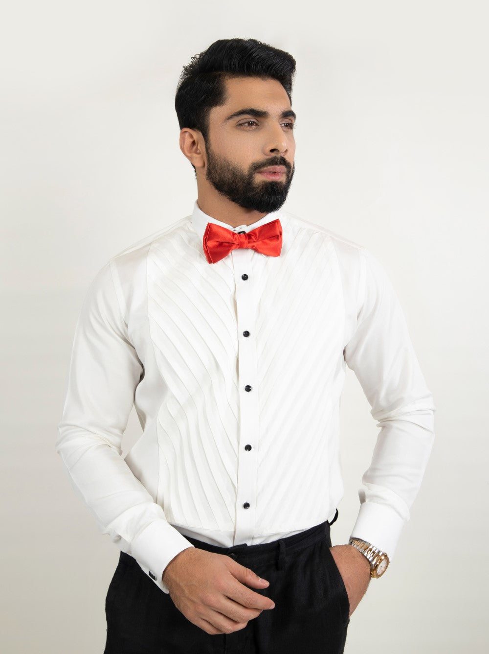 V-Shaped Collar Tuxedo Shirt - Cotton Attire Pakistan