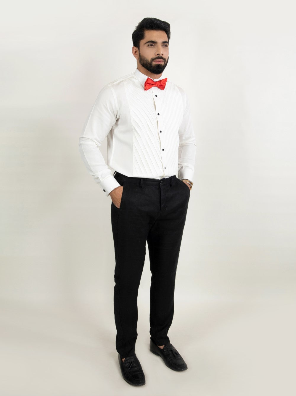 V-Shaped Collar Tuxedo Shirt - Cotton Attire Pakistan