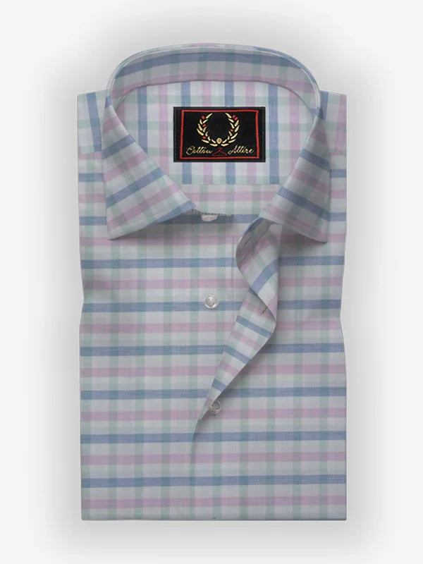 PINK AND SKY BLUE DOUBLE CHECK WHITE SHIRT